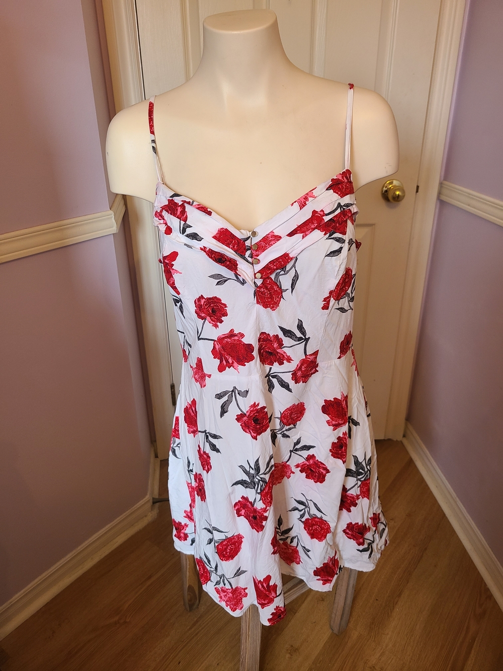 Dynamite White Slip Dress with Red Rose Print